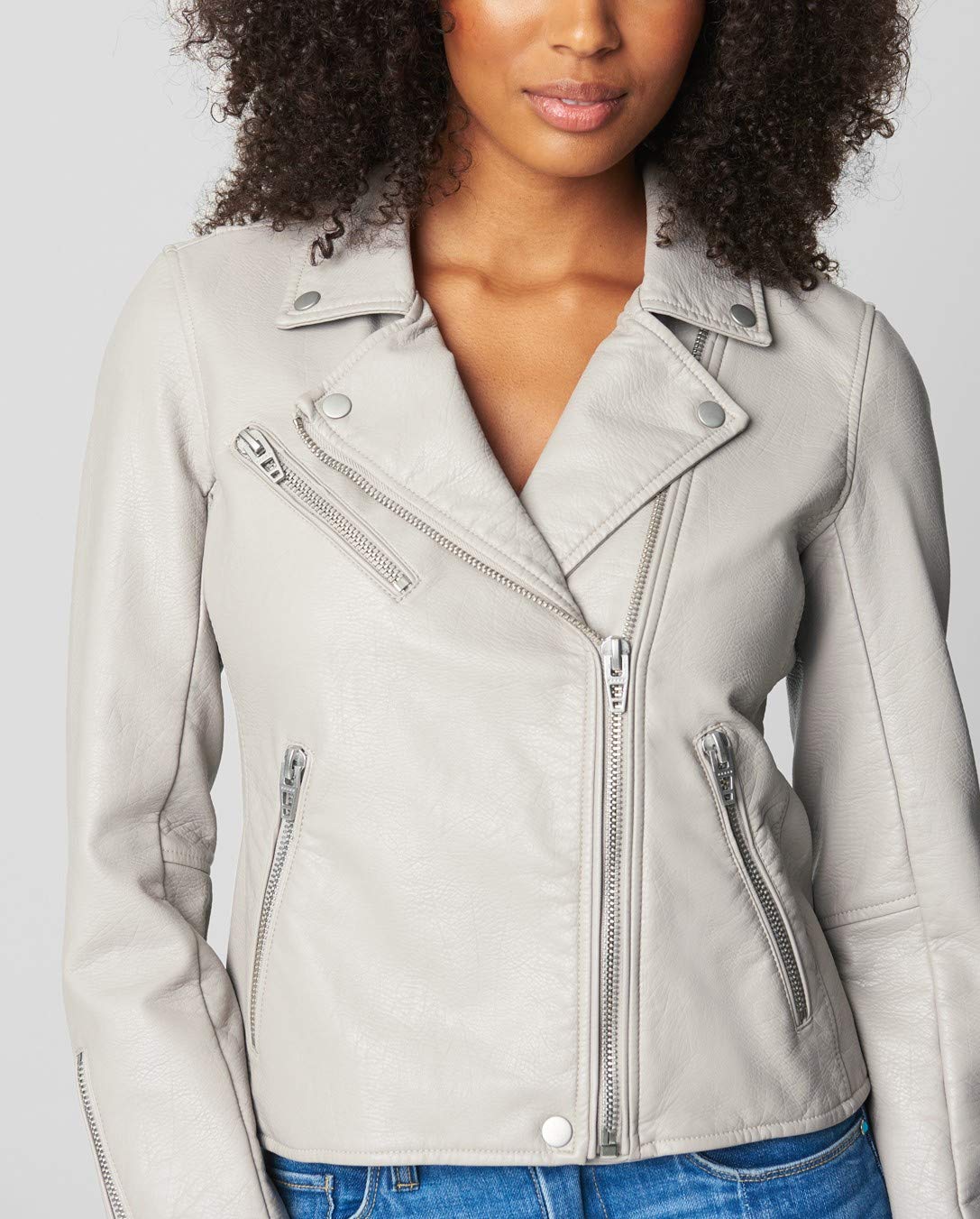 [BLANKNYC] womens Luxury Clothing Semi Fitted Vegan Leather Motorcycle Jacket, On the Rocks, X-Small US