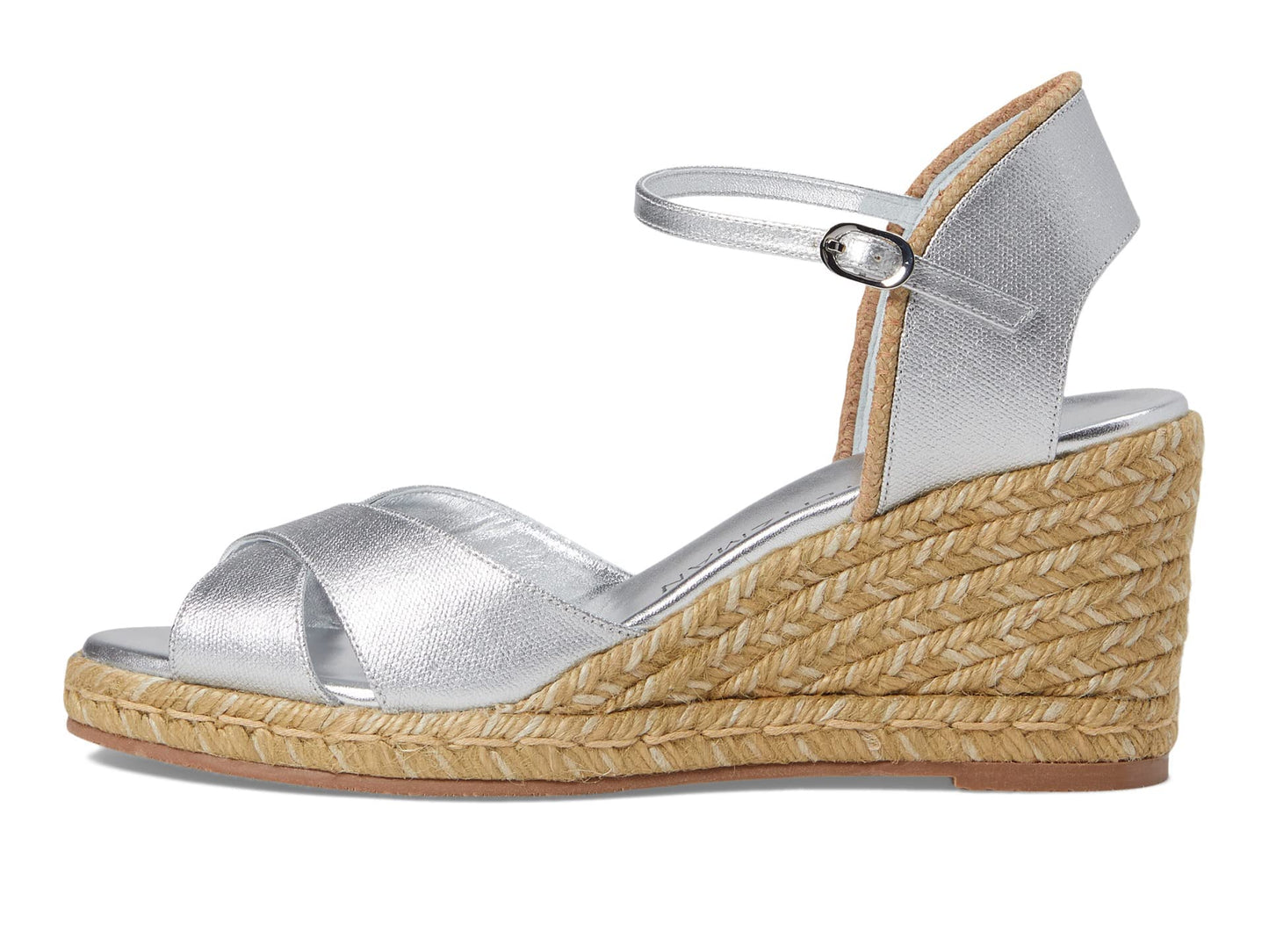 Stuart Weitzman Mirela II Espadrille Wedge Silver/Natural 9 B