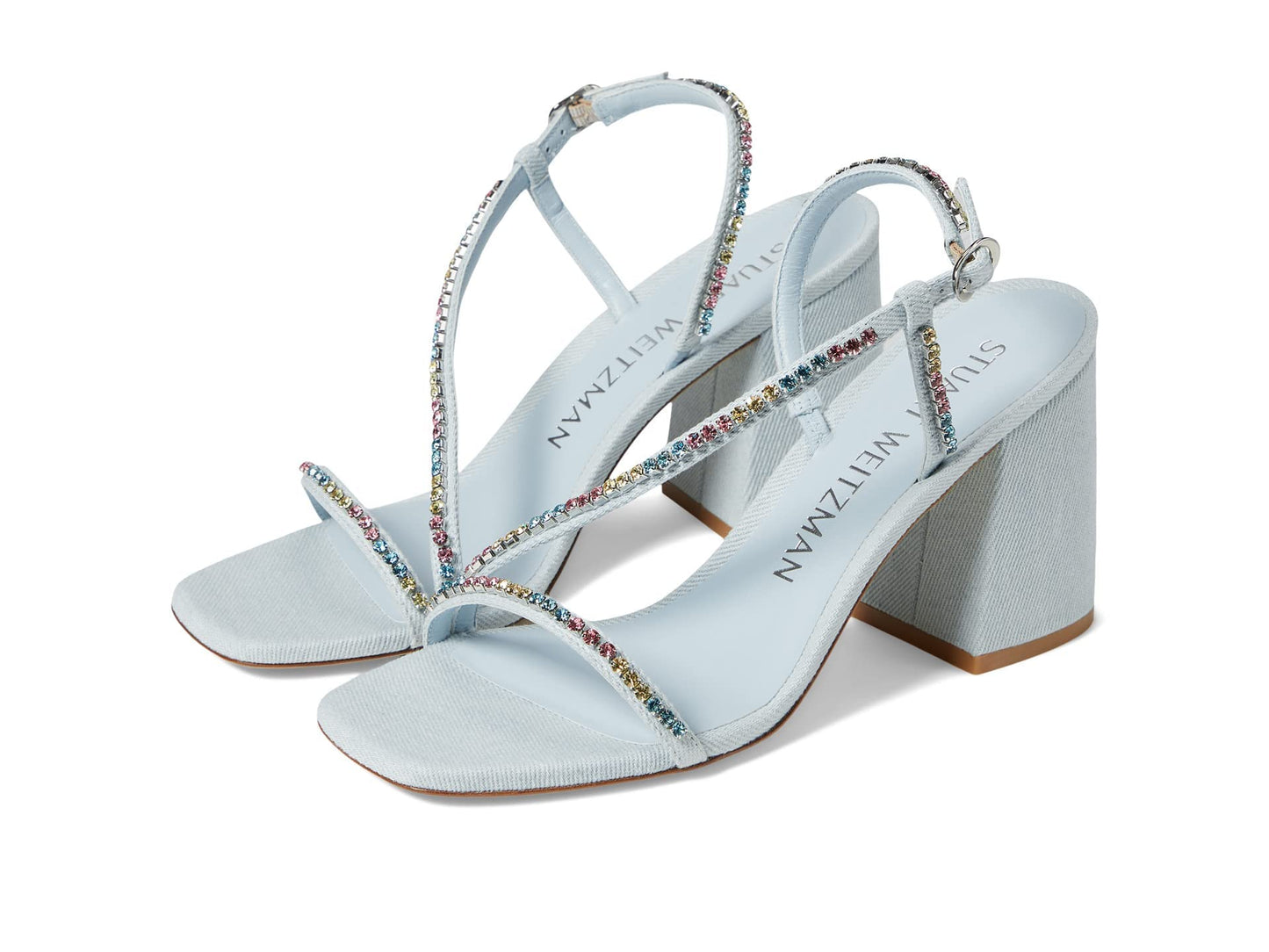 Stuart Weitzman Soiree Crystal 85 Block Sandal Light/Multi 8.5 B