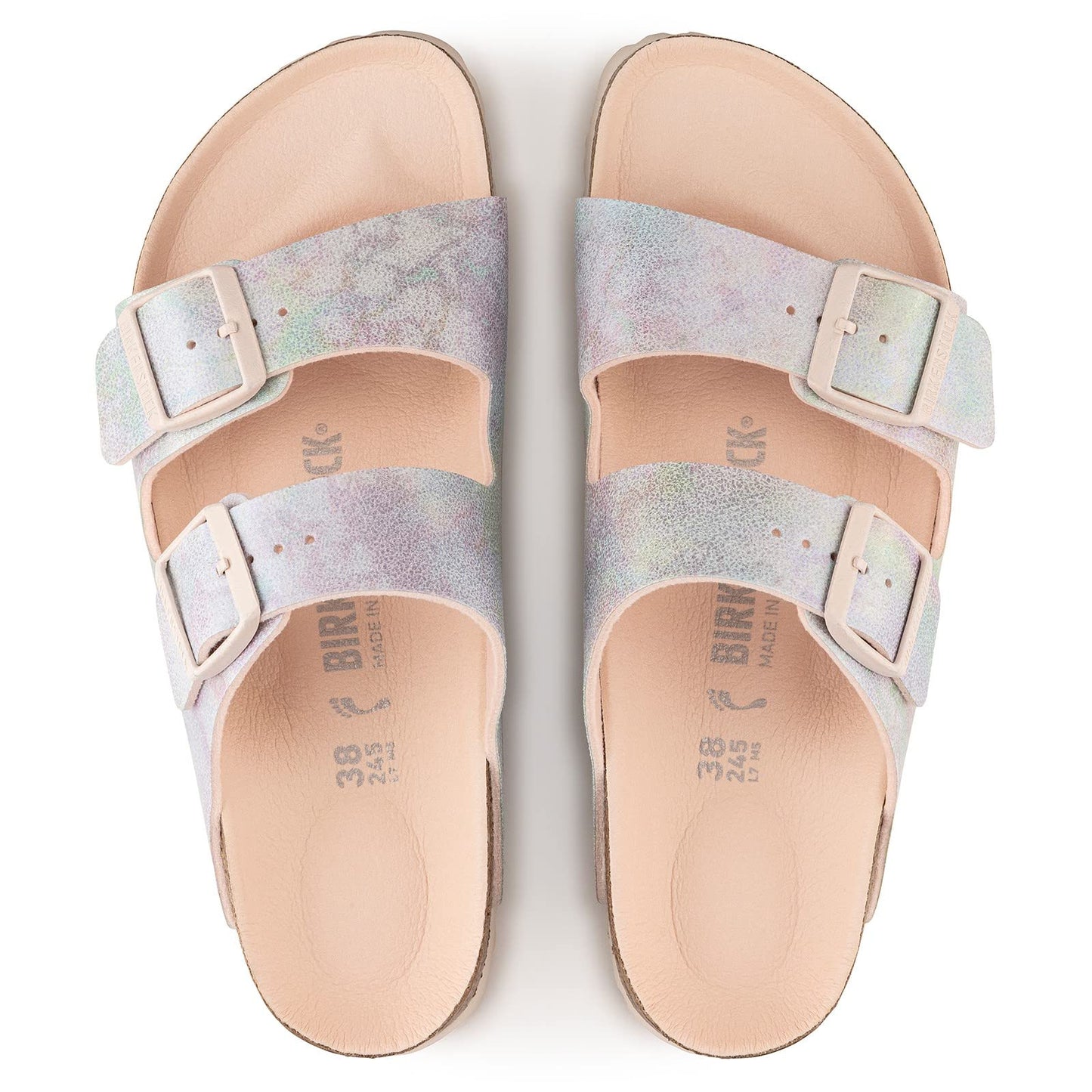 Birkenstock Women's, Arizona Slide Sandal - Narrow Width Rose Iridescent 37 M