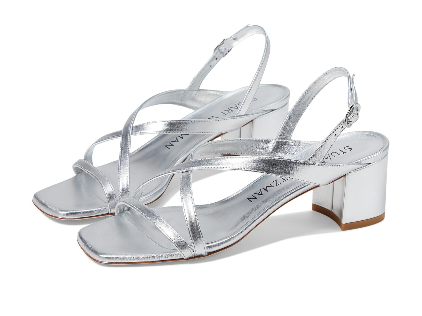 Stuart Weitzman Women's Oasis 50 Block Sandal Pump, Silver, 7.5