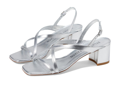 Stuart Weitzman Women's Oasis 50 Block Sandal Pump, Silver, 7.5