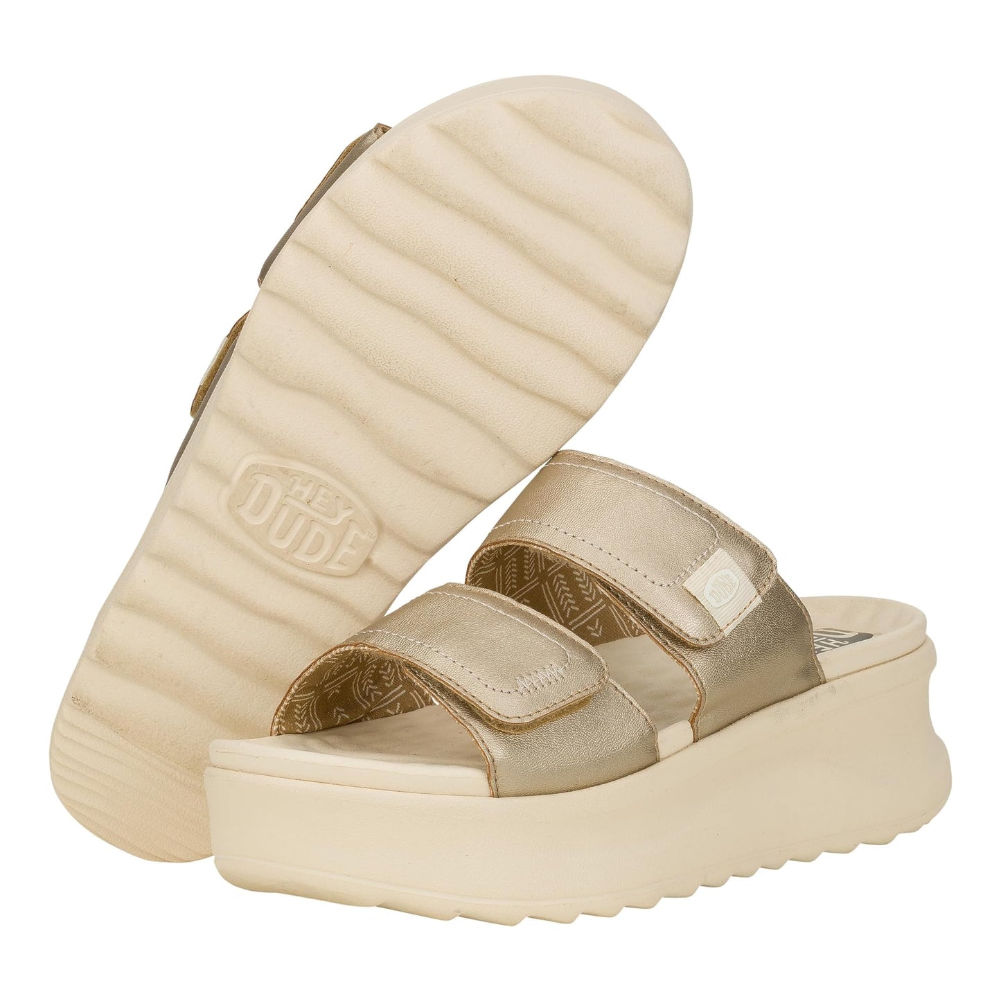 HEYDUDE Delray Slide Classic - Sandals for Women - Textile and Synthetic Upper - Cotton Lining - EVA Outsole Champagne 12 M
