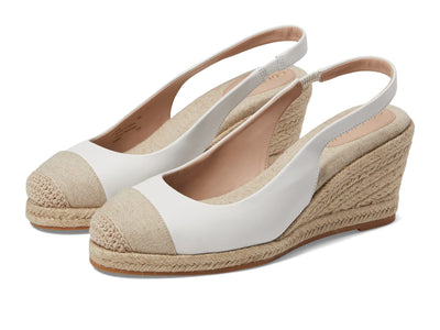 Cole Haan Cloudfeel Espadrille Wedge Slingback 80 mm White Leather Natural Linen 7.5 B (M)