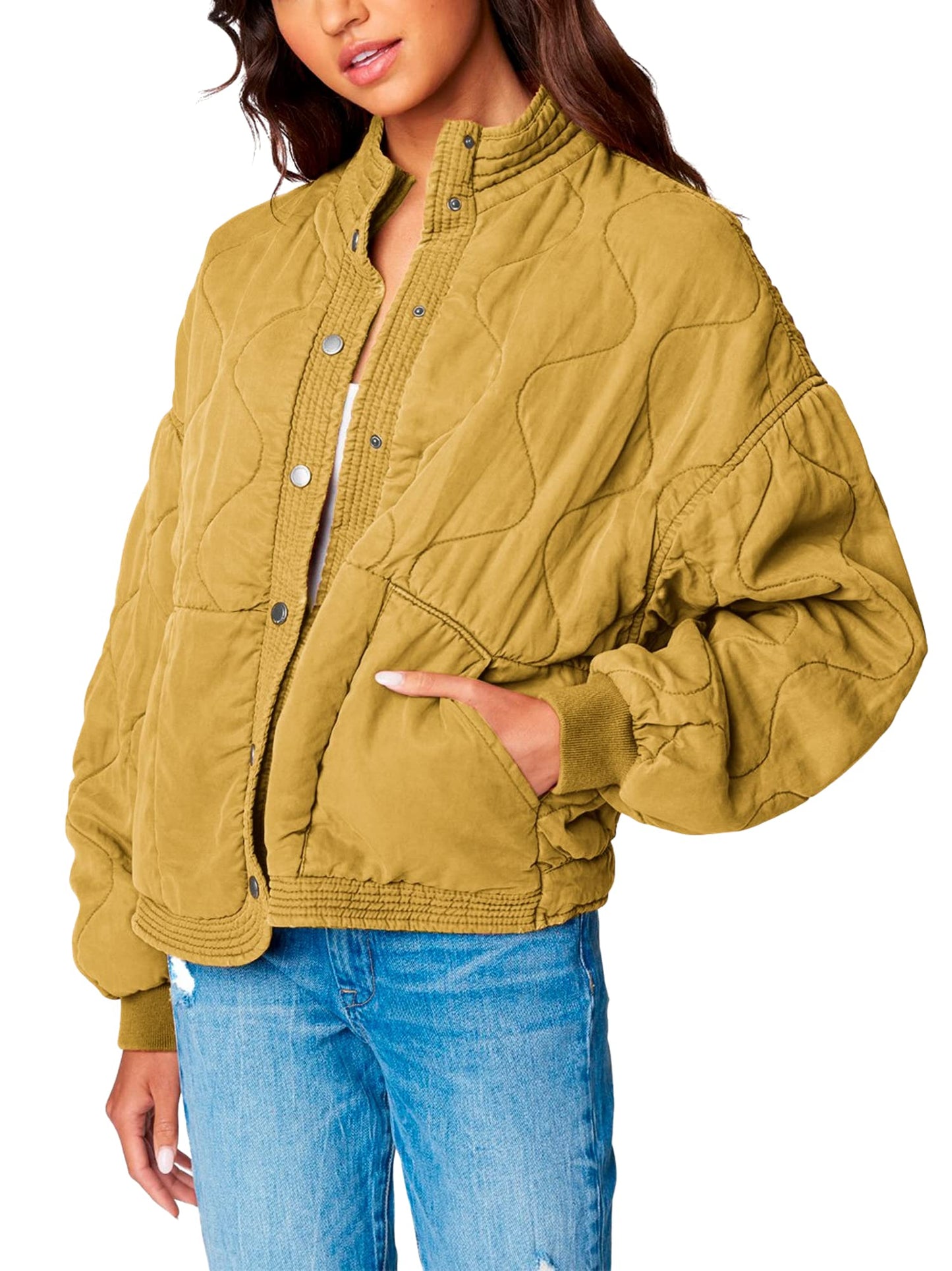 [BLANKNYC] Womens Luxury Clothing Tencel Drop Shoulder Quilted Jacket, SALTED LIME, Large
