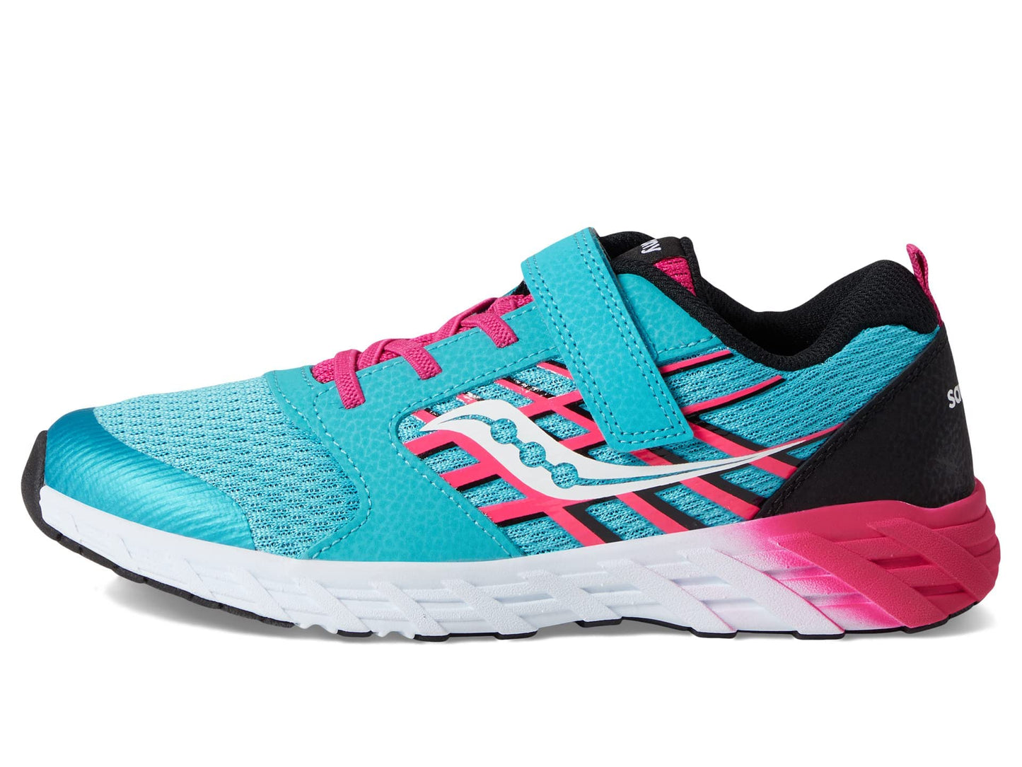 Saucony unisex child Wind Alternative Closure 2.0 Running Shoe, Turq/Pink/Black, 1 Big Kid US