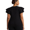 Lauren Ralph Lauren Plus-Size Stretch Cotton Flutter-Sleeve Henley Top Black 1X