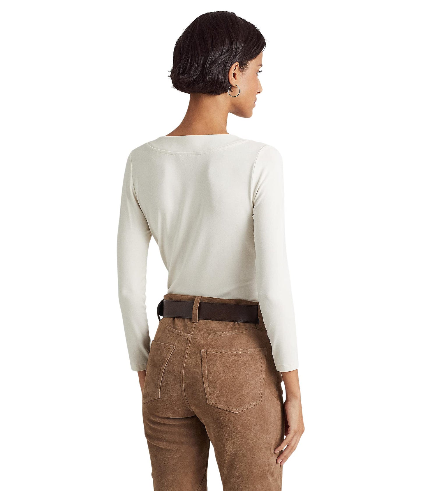 Lauren Ralph Lauren Womens Ruched V -Neck Wrap Top Ivory M