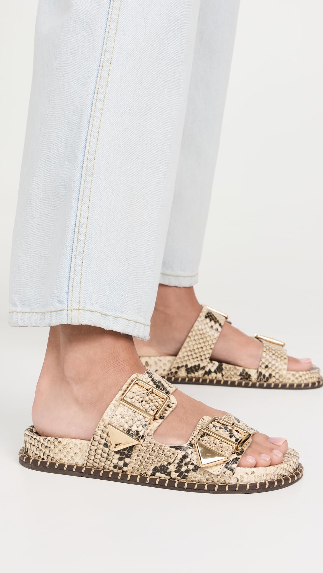 SCHUTZ Women's Naomi Sporty Slides, Snake Plain/Natural, 6.5 Medium US