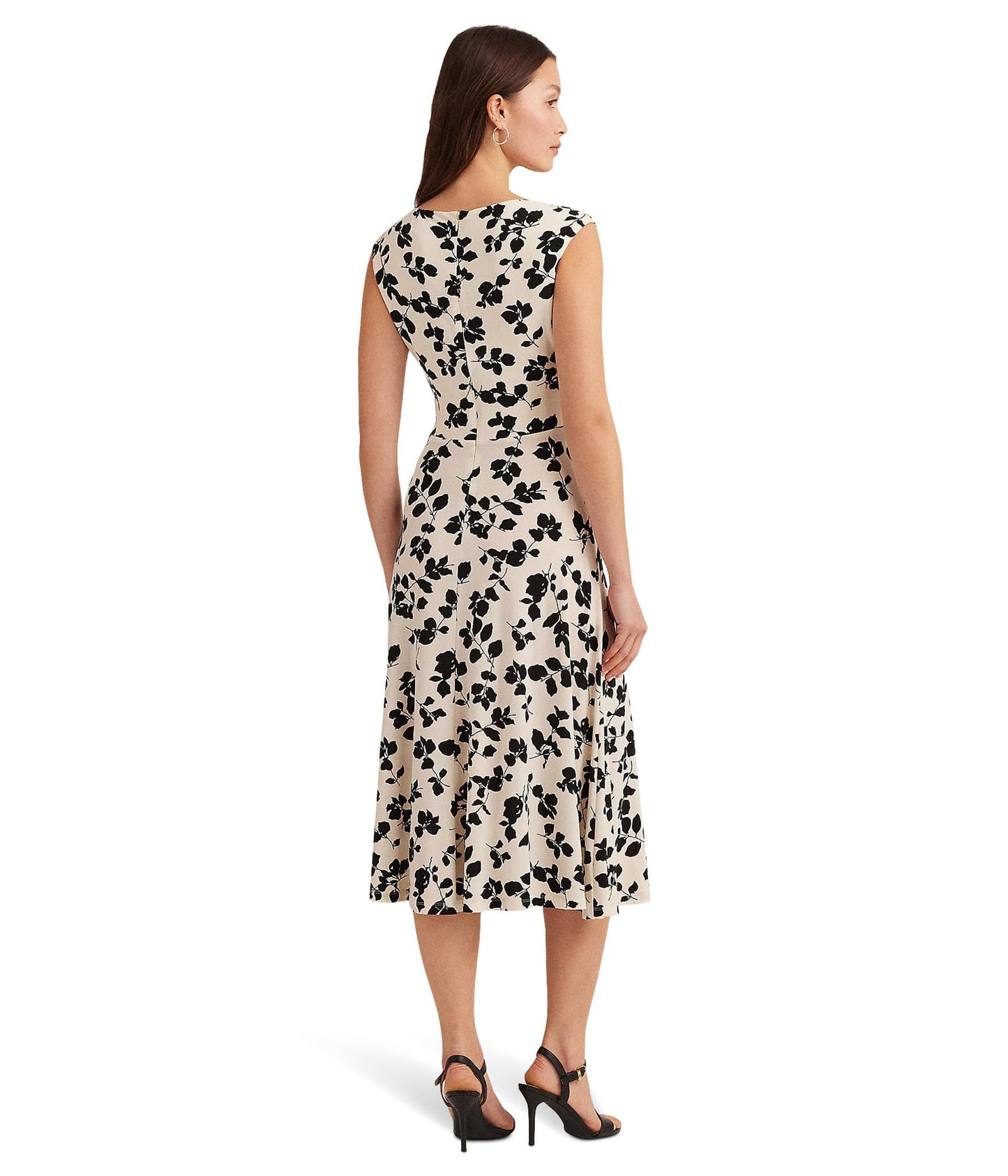 Lauren Ralph Lauren Womens Floral Belted Bubble Crepe Dress Cream/Black 8