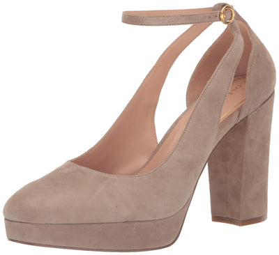 Cole Haan Women's Remi Platform Ankle Strap 100 mm Pump, Irish Coffee Suede, 8.5