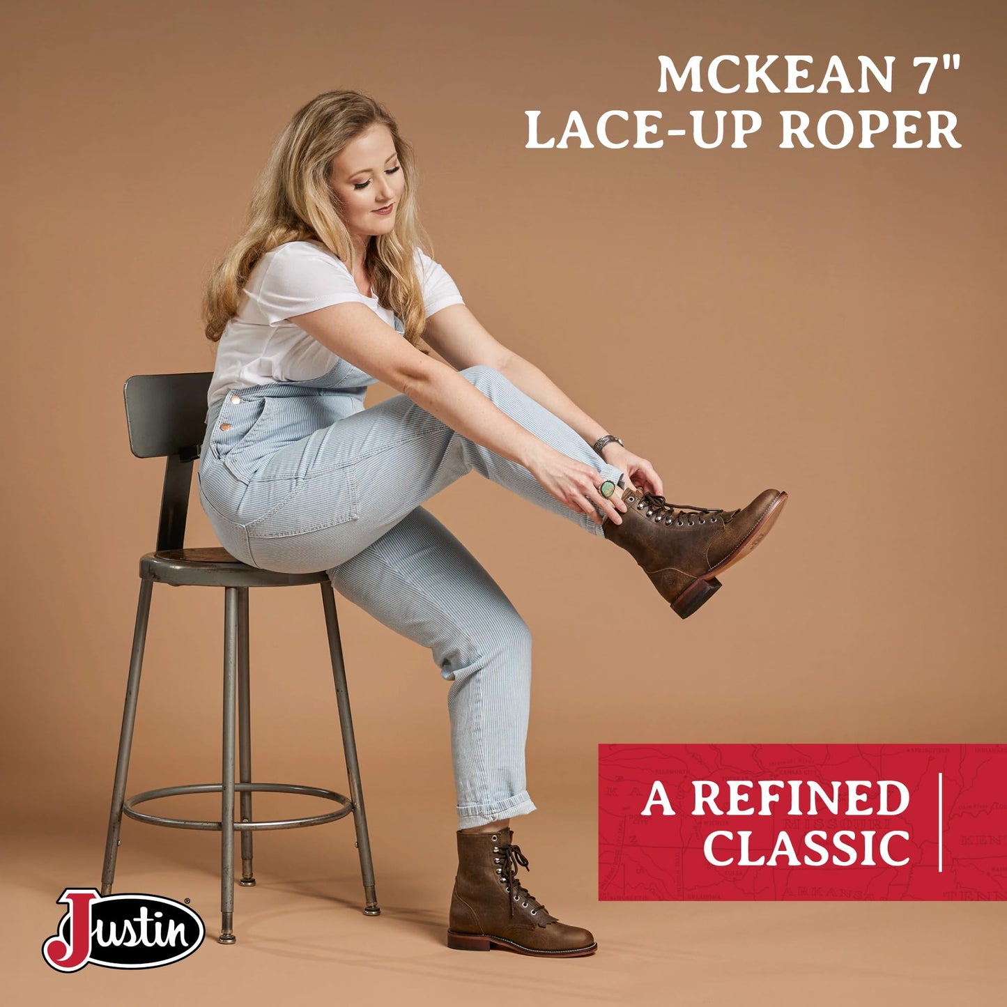 Justin Mckean 7" Lace-Up Roper Women's Western Boot, Durable Leather, Casual Style, Comfortable Footwear, Brown - 9.5 B