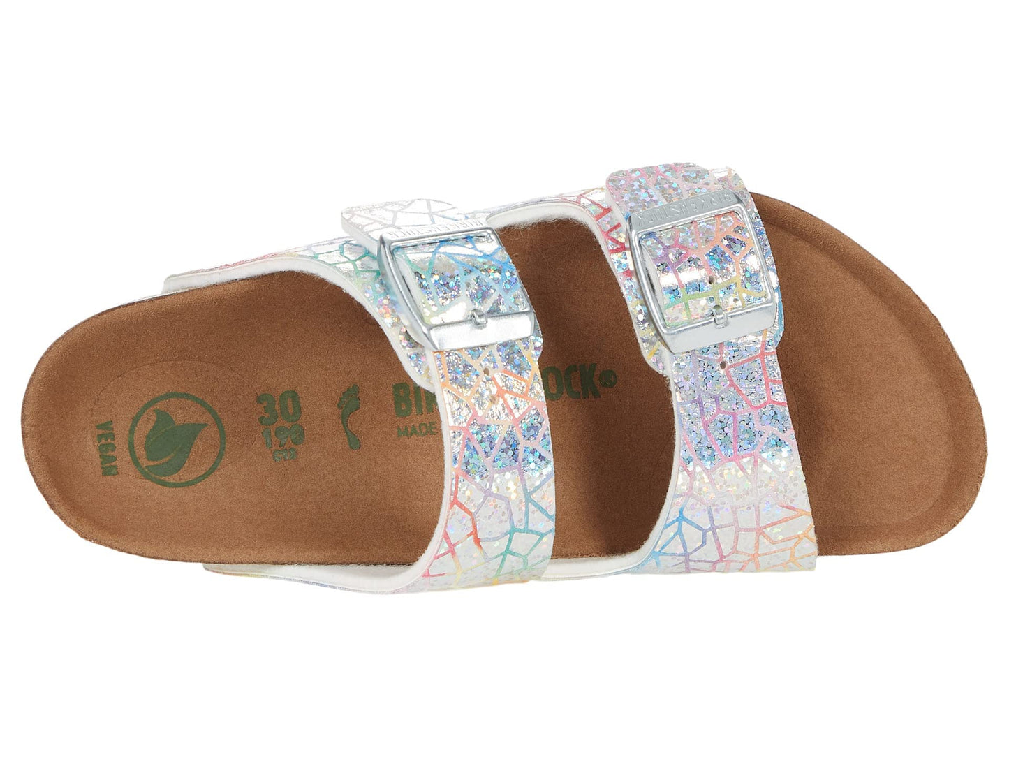 Birkenstock Girl's Arizona Veg Flashy (Toddler/Little Kid/Big Kid) Hologram Silver Microfiber EU 27 (US 9-9.5 Toddler) Narrow