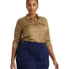Lauren Ralph Lauren Womens Plus-Size Satin Shantung Shirt Burnished Tan 1X