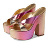 Stuart Weitzman Miami Sohigh 145 Platform Slide Hot Pink Multi 7.5 B