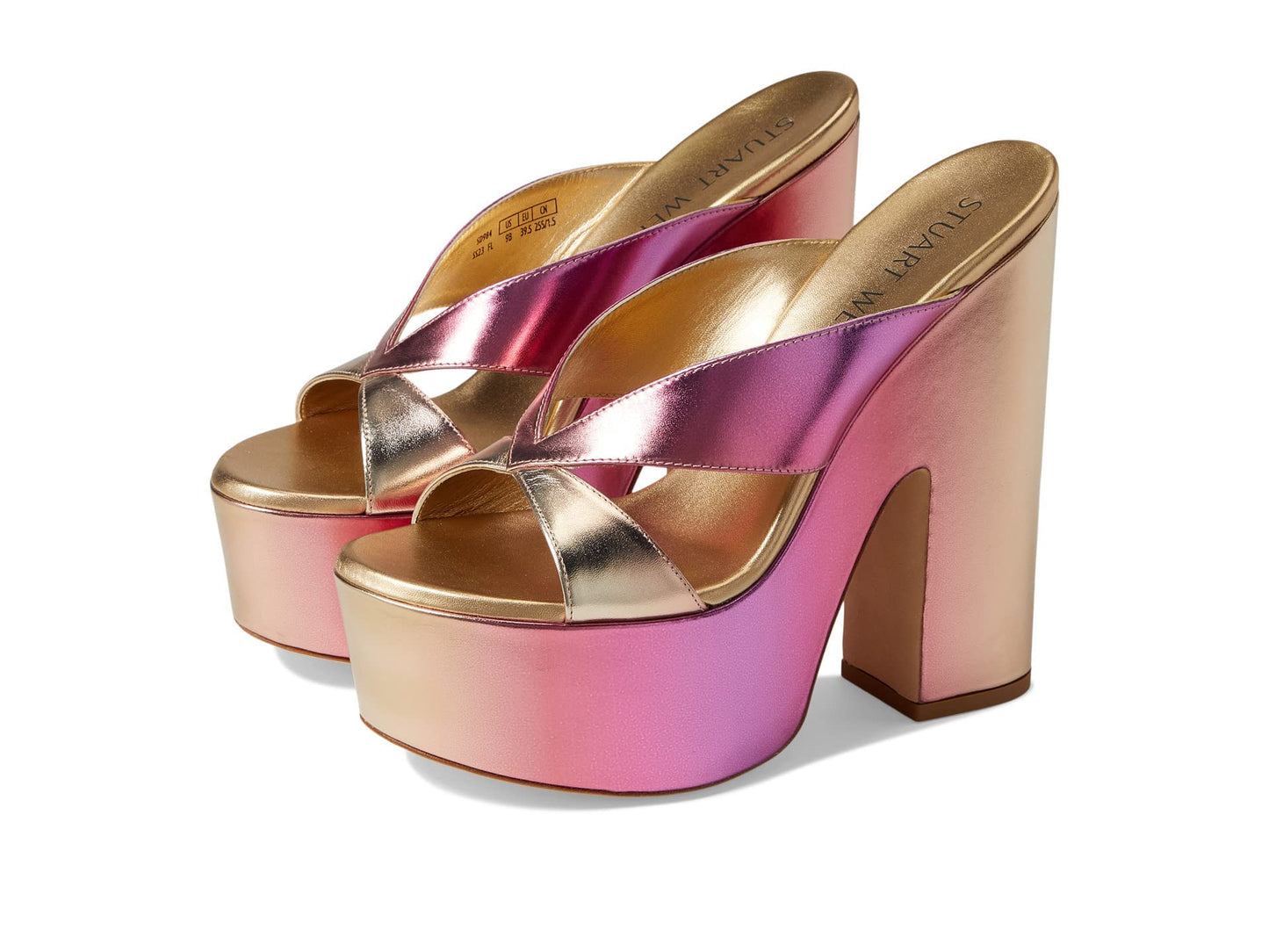 Stuart Weitzman Miami Sohigh 145 Platform Slide Hot Pink Multi 7.5 B