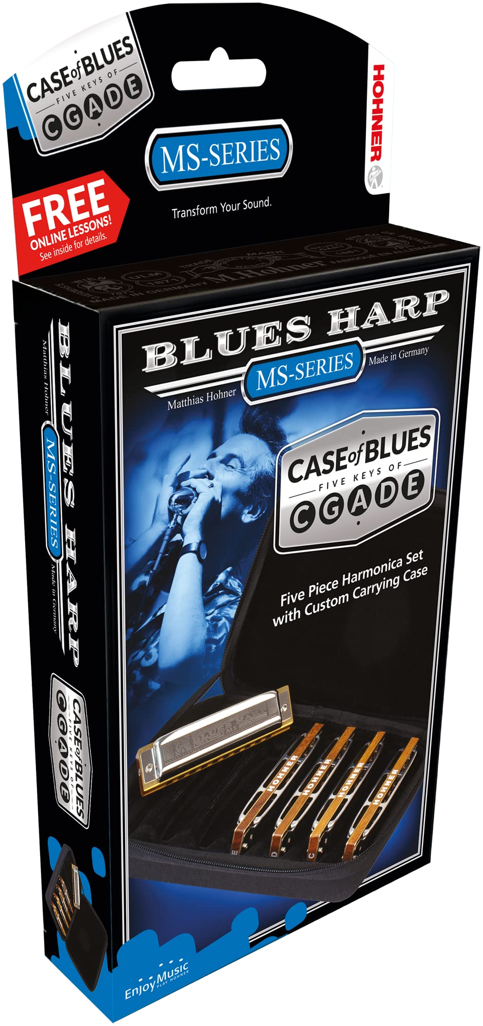 HOHNER Blues Harp MS Mouth Organ Harmonica C/D/E/G/A Pack of 5