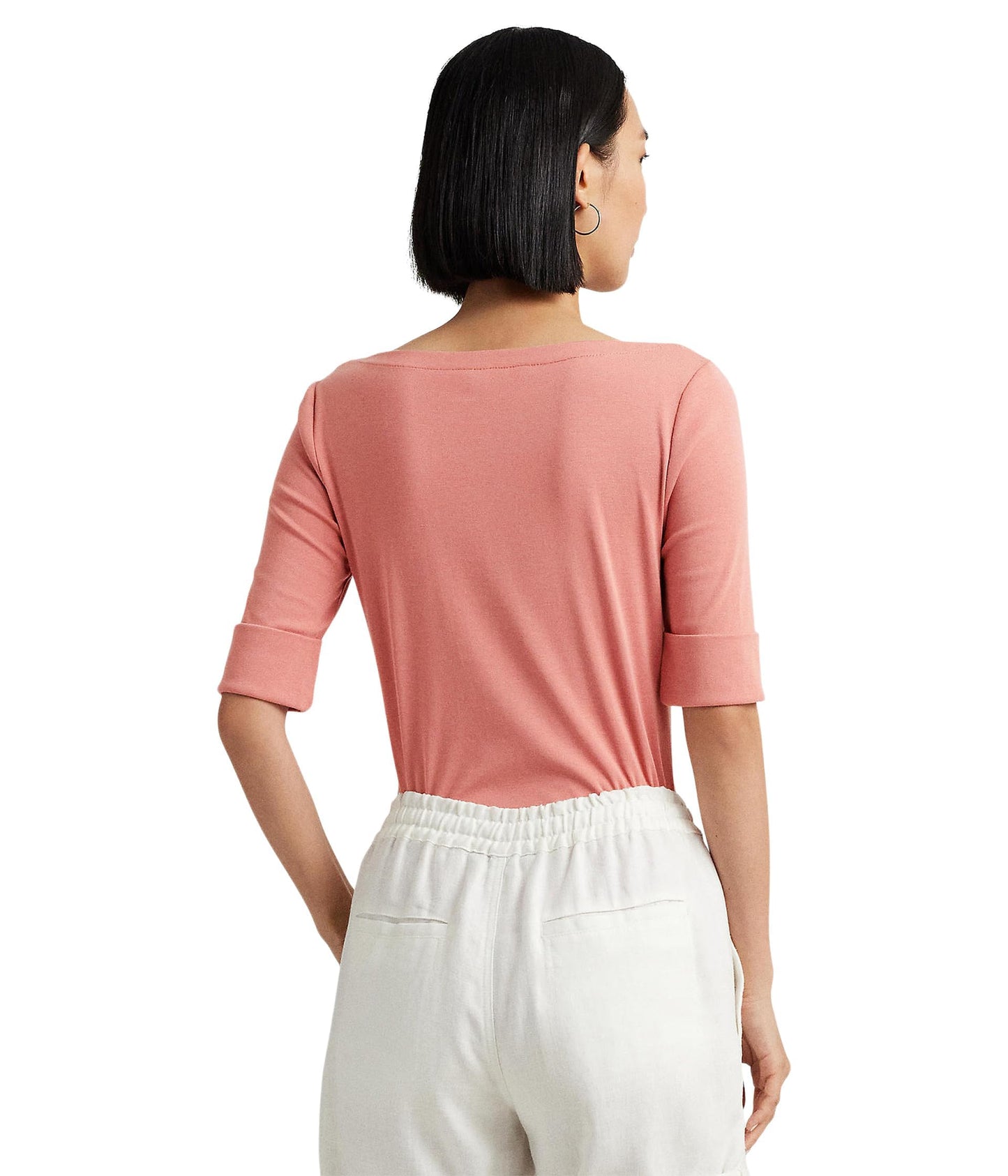 Lauren Ralph Lauren Womens Petite Stretch Cotton Boatneck Top Pink Mahogany PL