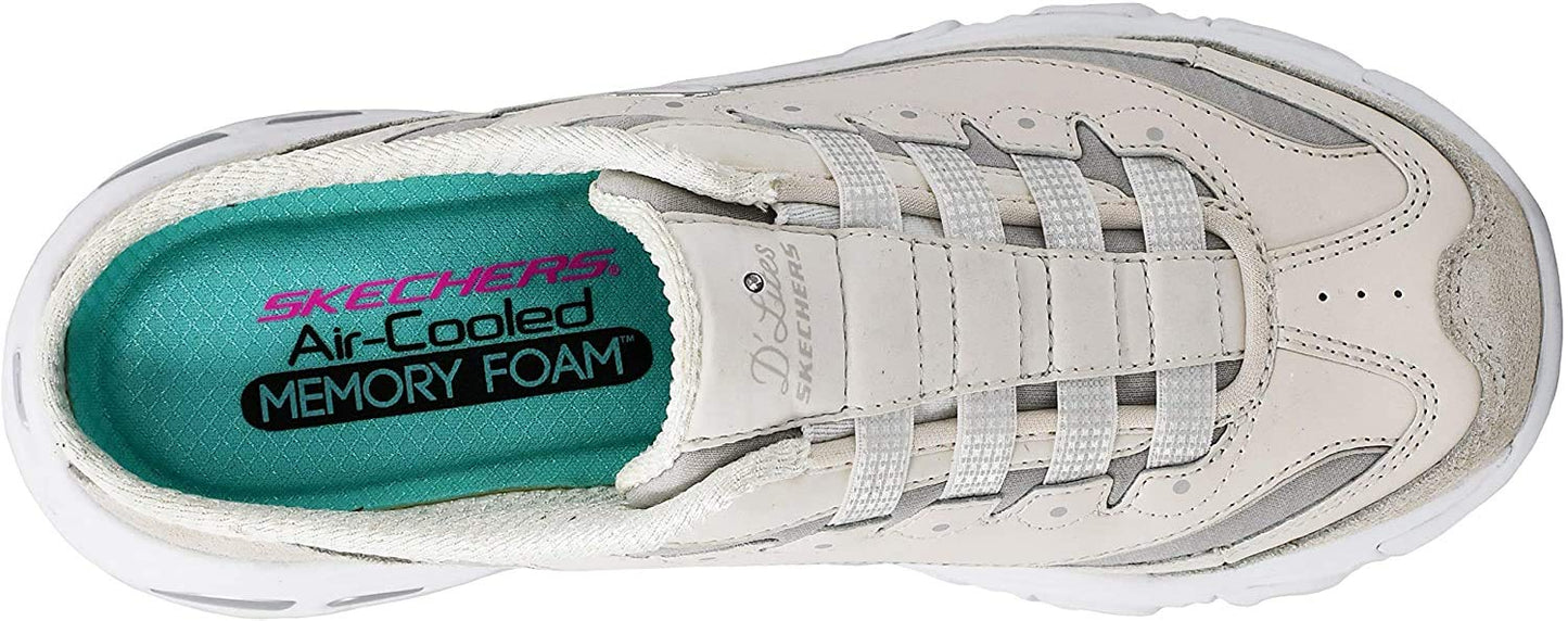 Skechers Women's D'Lites - Resilient Mule Slip-On Sneaker, White/Vapor/Silver, 11 W US