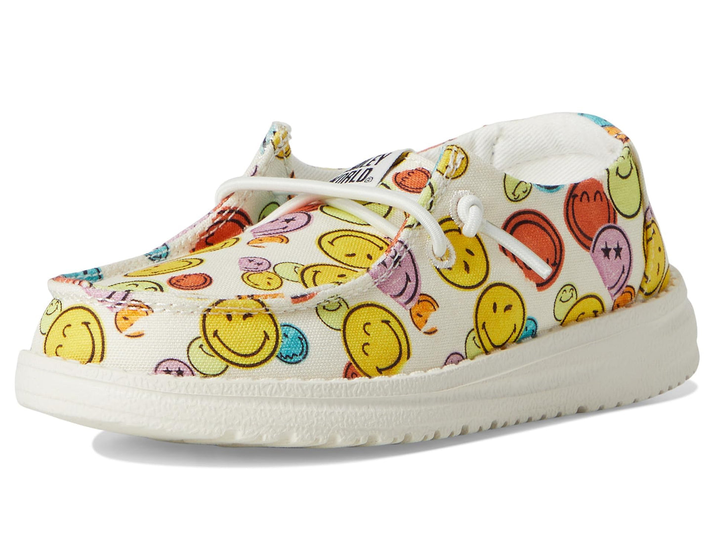 HEYDUDE Kids Wendy Smiley (Toddler) - Loafers for Kids - Canvas Upper - Cotton Lining - Rubber Outsole White 7 Toddler M