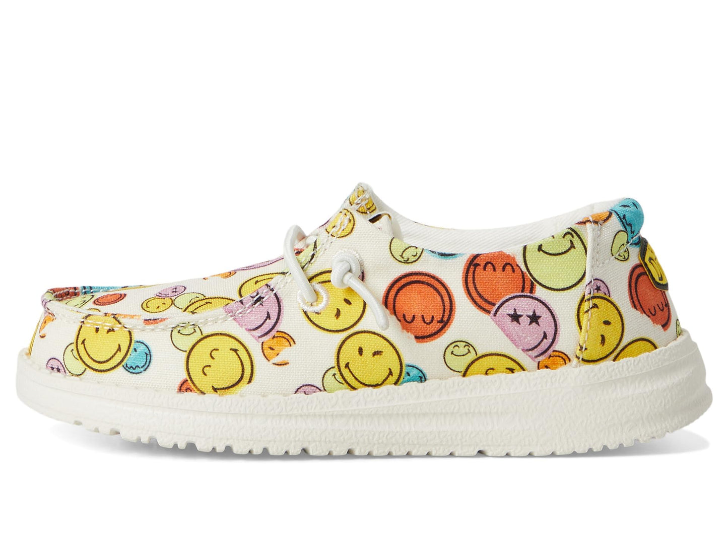 HEYDUDE Kids Wendy Smiley (Toddler) - Loafers for Kids - Canvas Upper - Cotton Lining - Rubber Outsole White 7 Toddler M