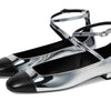 Stuart Weitzman Women's Eden Strap Flat, Silver/Black, 6