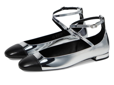 Stuart Weitzman Women's Eden Strap Flat, Silver/Black, 6