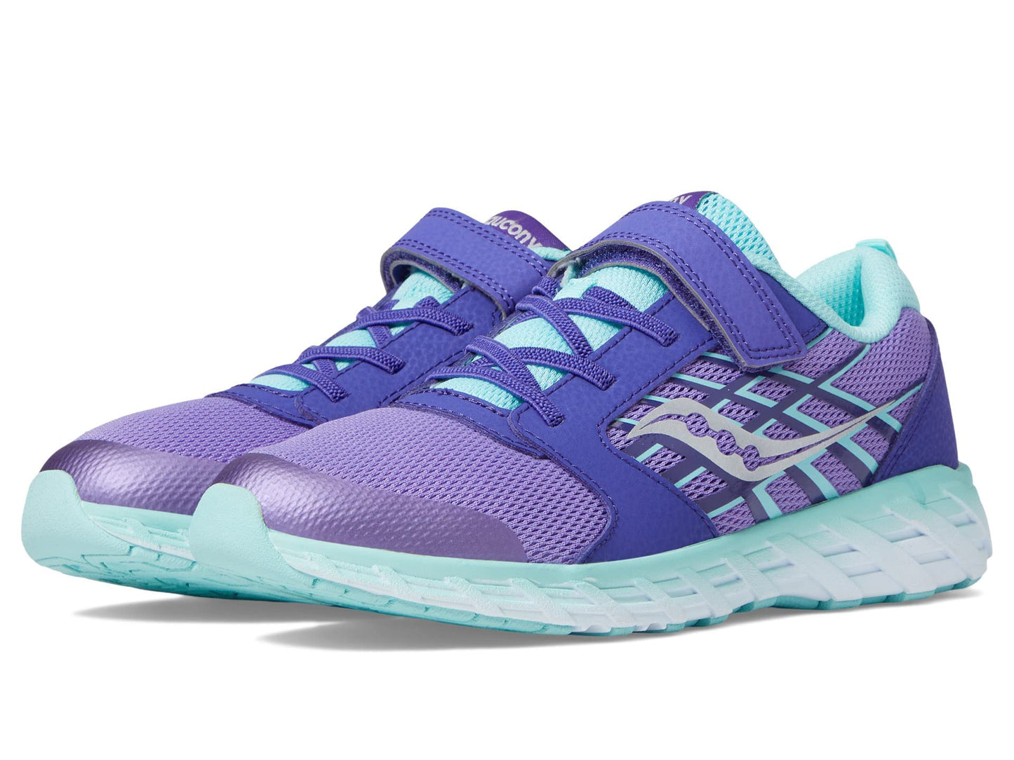 Saucony Wind Alternative Closure 2.0 Running Shoe, Purple/Turq, 4 US Unisex Big Kid