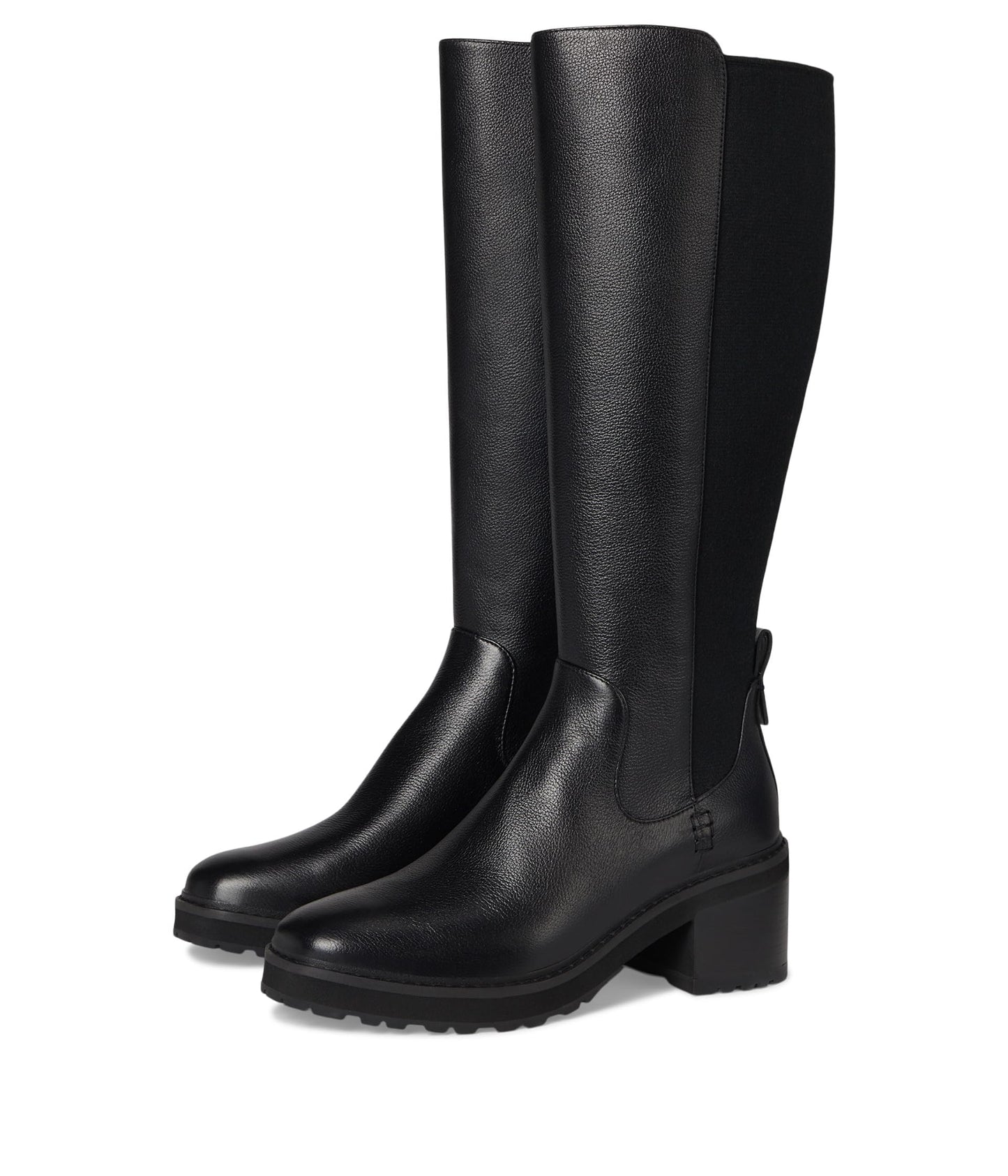 Cole Haan Womens Gema Tall Lug Boot Extended Calf, Black Leather, 8.5 Wide