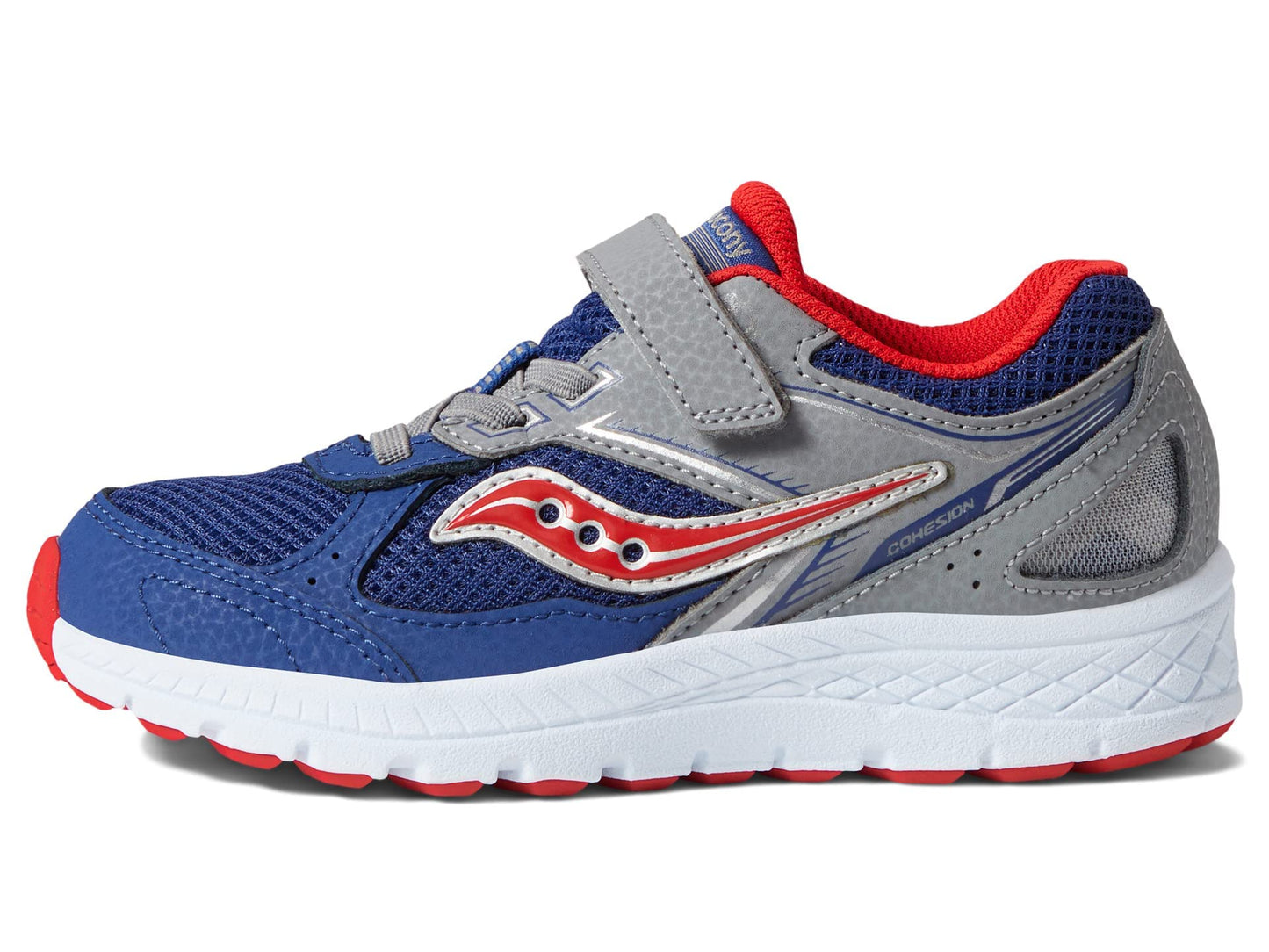 Saucony Cohesion 14 Alternative Closure Running Shoe, Navy/RED, 4 Wide US Unisex Big_Kid