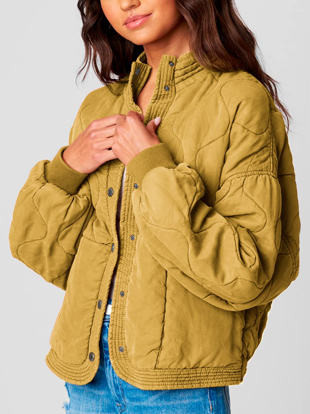 [BLANKNYC] Womens Luxury Clothing Tencel Drop Shoulder Quilted Jacket, SALTED LIME, Large