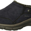 Skechers Women's Clogs - Relaxed Fit: Easy Going - Latte-Twin Gore Open Back Suede Fur Slip-On Clogs with Air Cooled Insole Mule, Navy, 9