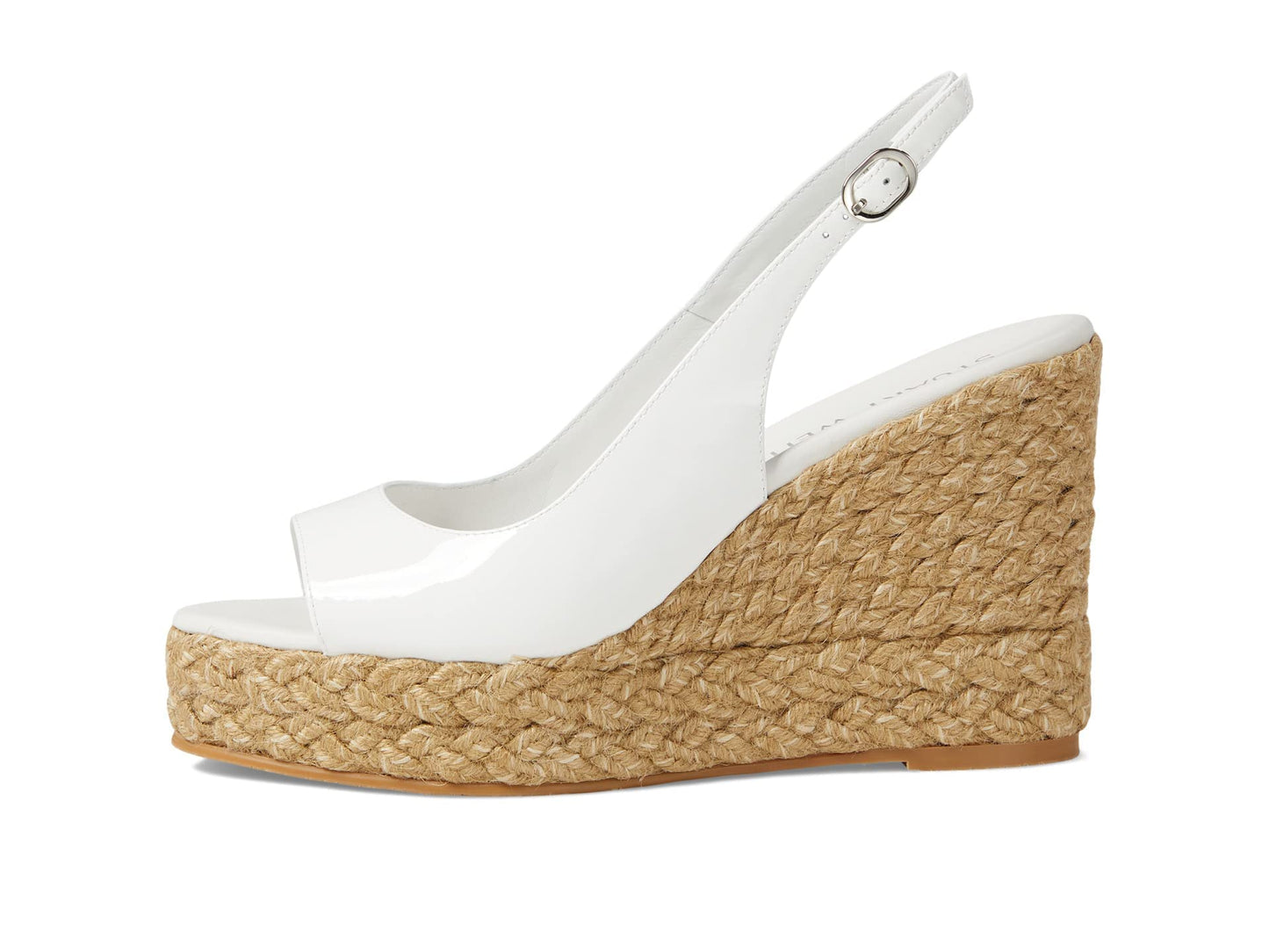 Stuart Weitzman Island Peep-Toe Espadrille Wedge White/Natural 8 B