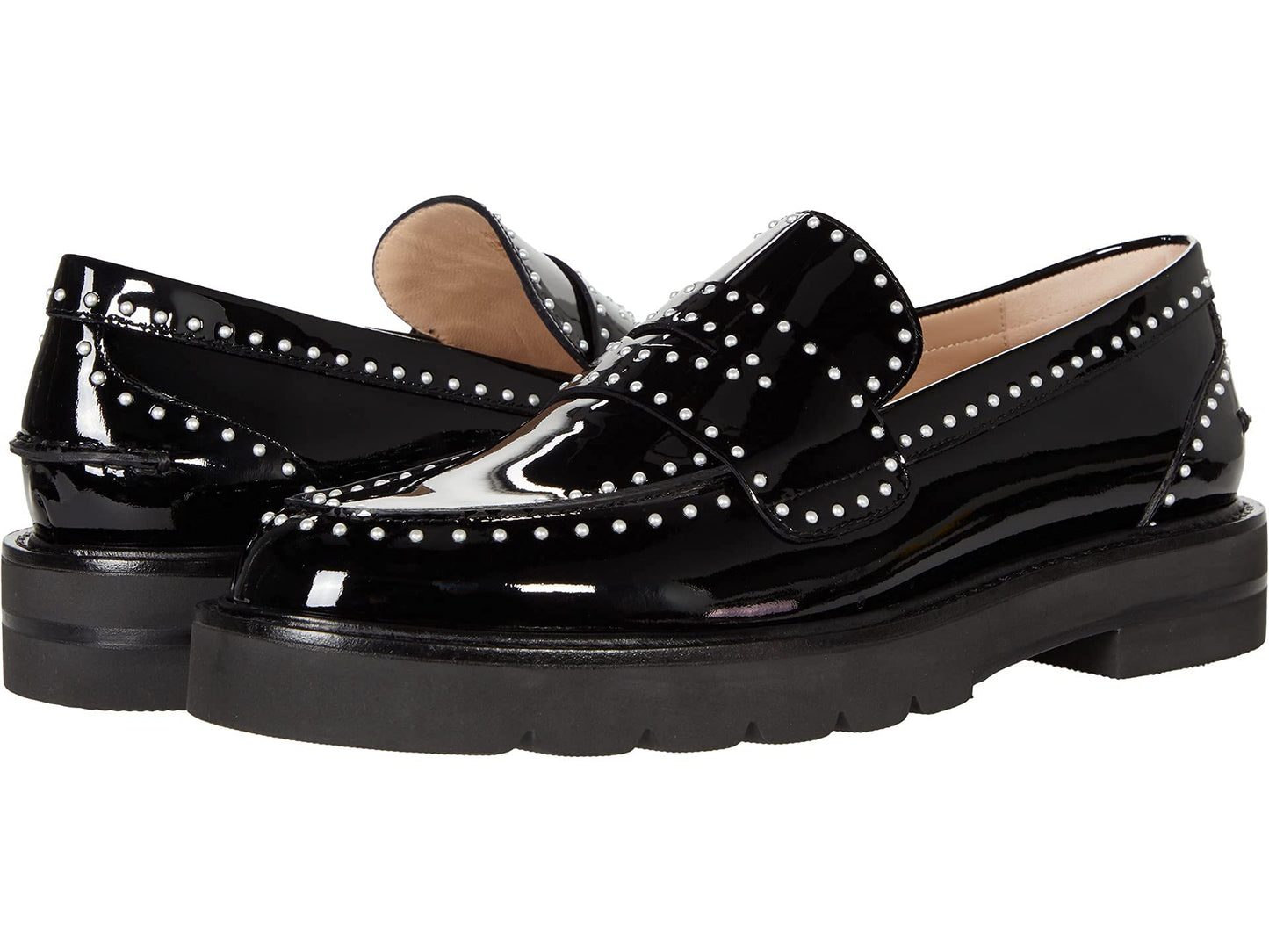 Stuart Weitzman Womens Parker Lift Mini Pearl Loafer Black 6.5 M