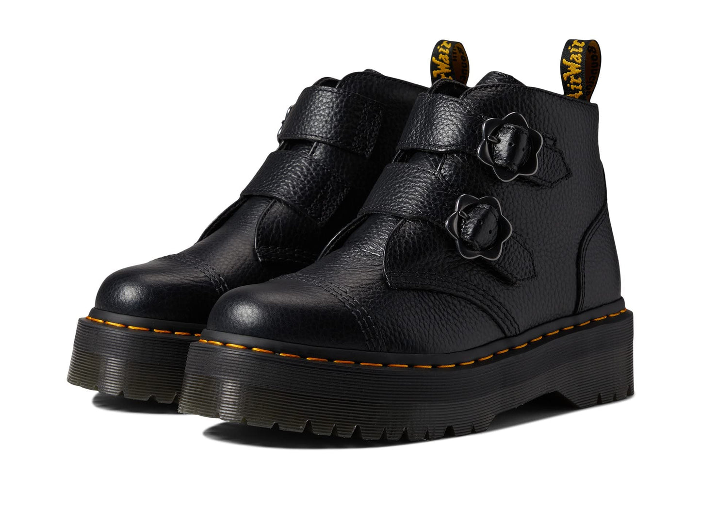Dr. Martens Devon Flower Boot, Black Milled Nappa, 8