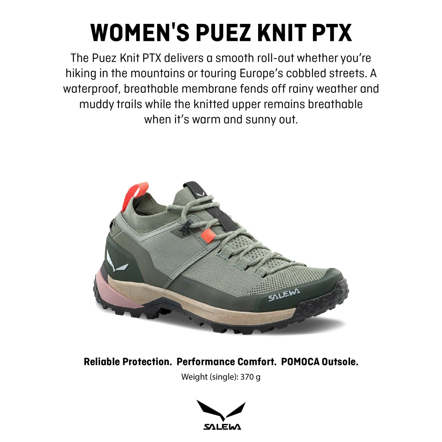Salewa Women's Puez Knit Powertex Waterproof Trail Shoe for Hiking & Trekking - Shadow/Dark Olive - 11