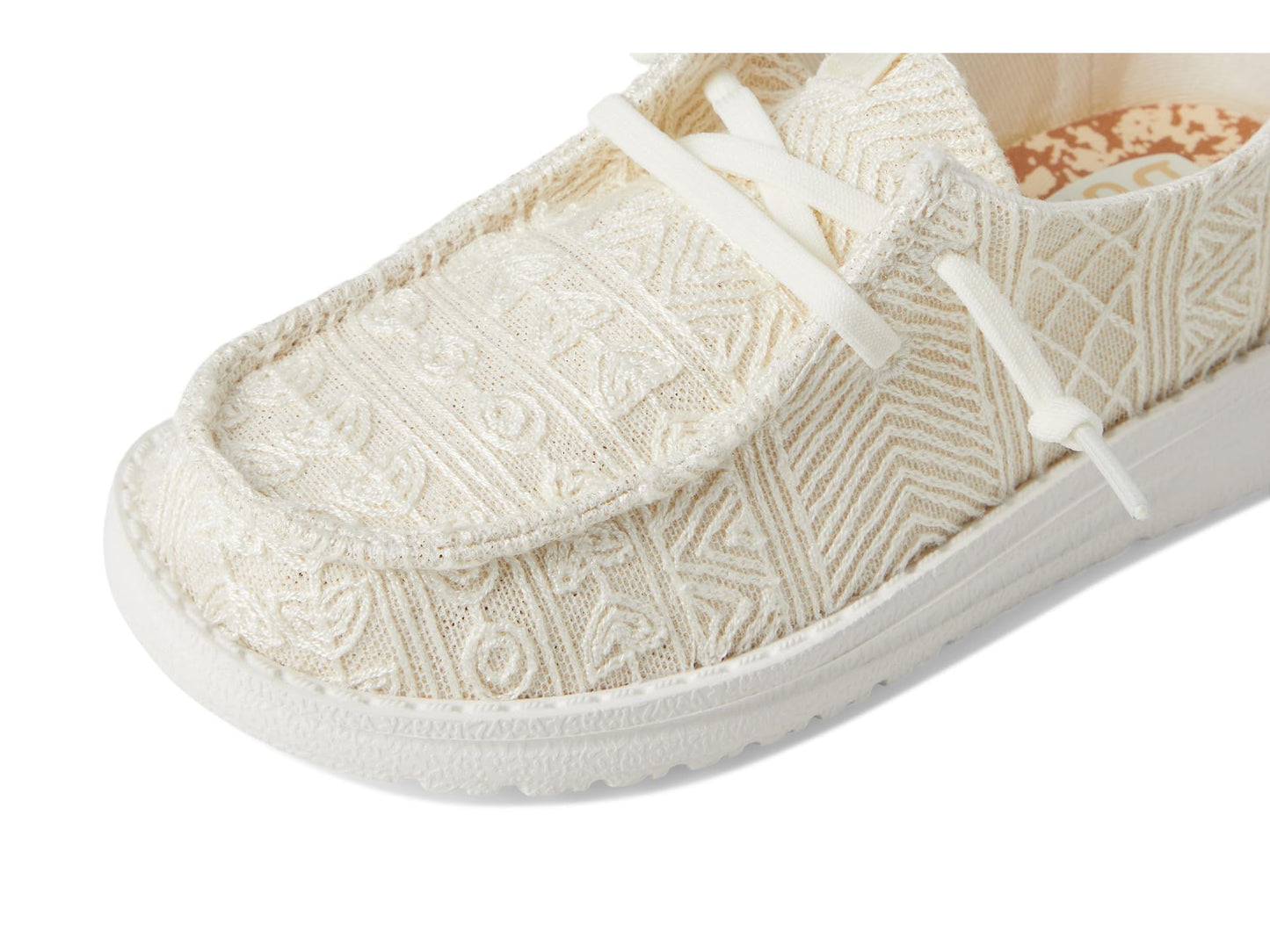HEYDUDE Kids Wendy Crochet Lace (Little Kid/Big Kid) - Shoes for Kids - Canvas Upper - Cotton Lining White/Gold 6 Big Kid M