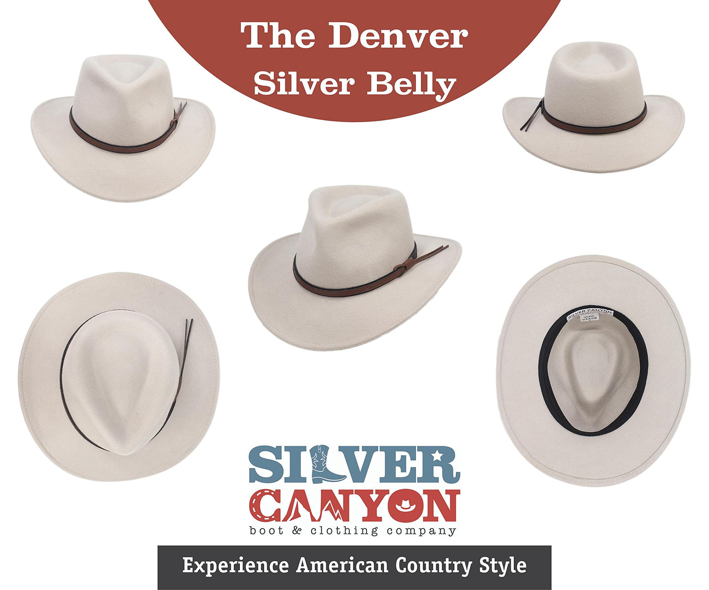 Silver Canyon Men's Denver Crushable Wool Felt Western Style Cowboy Hat - Silver Belly