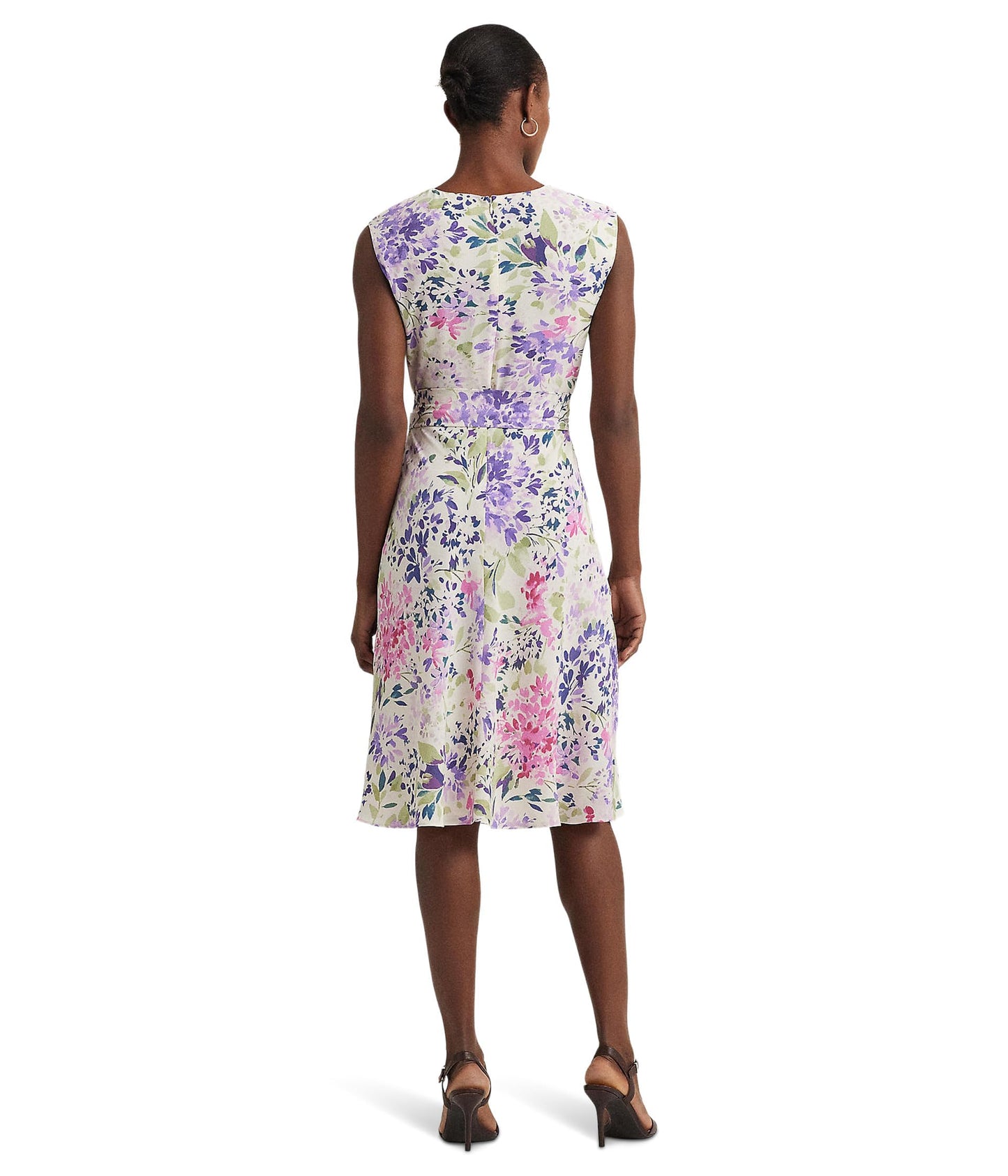 Lauren Ralph Lauren Womens Floral Belted Bubble Crepe Dress Cream Multi 10