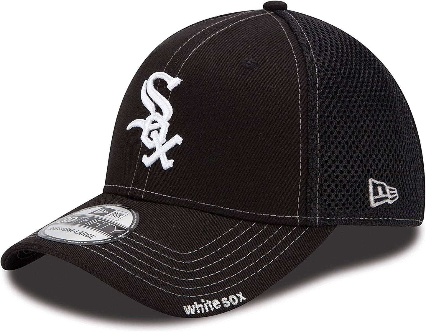 New Era MLB Neo Team Color 39Thirty Stretch Flex Fit Hat Cap (as1, Alpha, m, l, Chicago White Sox Black)