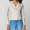 [BLANKNYC] womens Luxury Clothing Semi Fitted Vegan Leather Motorcycle Jacket, On the Rocks, X-Small US