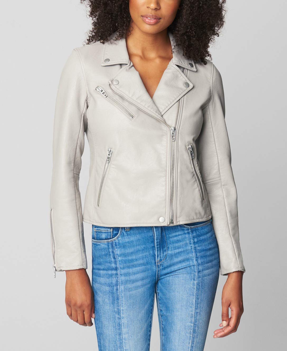 [BLANKNYC] womens Luxury Clothing Semi Fitted Vegan Leather Motorcycle Jacket, On the Rocks, X-Small US