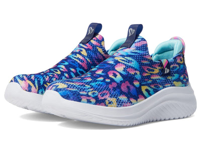 Skechers Kids Girls Ultra Flex 3.0 - Safari Shine Sneaker, Navy/Multi, 3