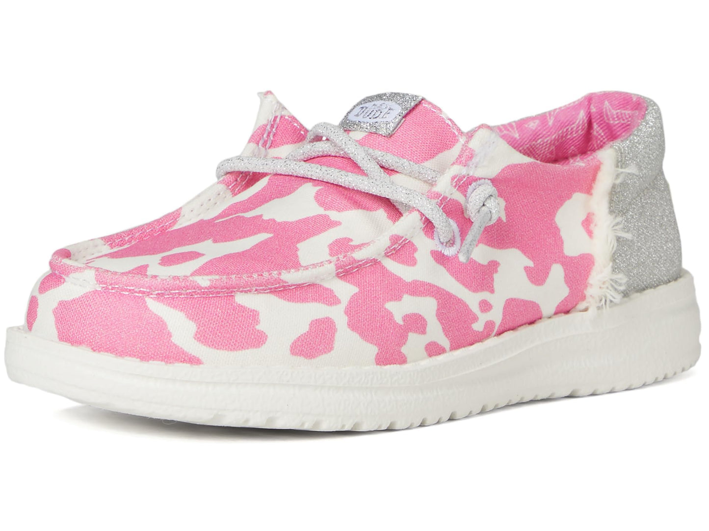 HEYDUDE Girl's Wendy Funk Y Cowgirl Bling Pink Cow/Silver Size 4 | Youth's Shoes | Youth Slip-on Loafers | Comfortable & Light-Weight