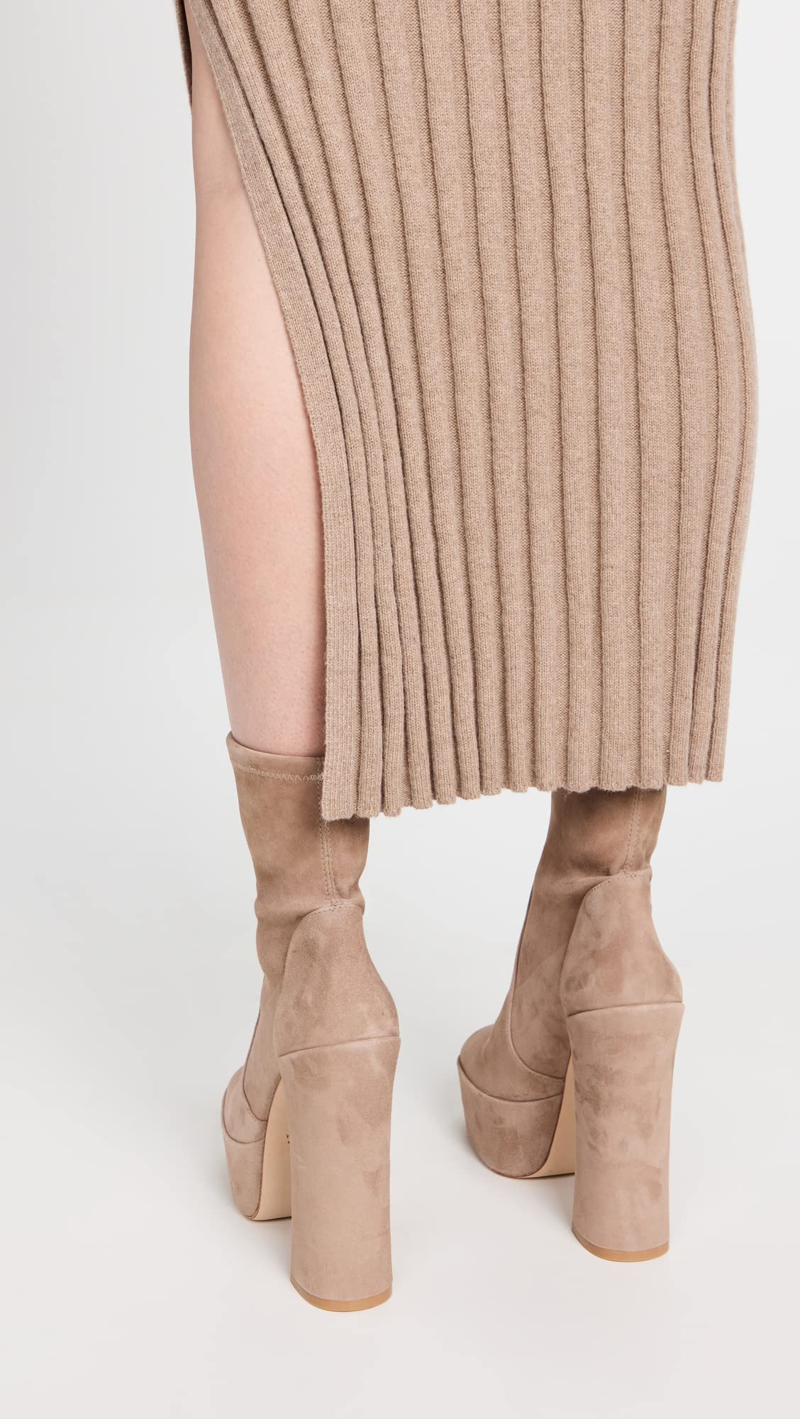 Stuart Weitzman Women's Skyhigh 145mm Platform Booties, Cashmere, Tan, 9 Medium US
