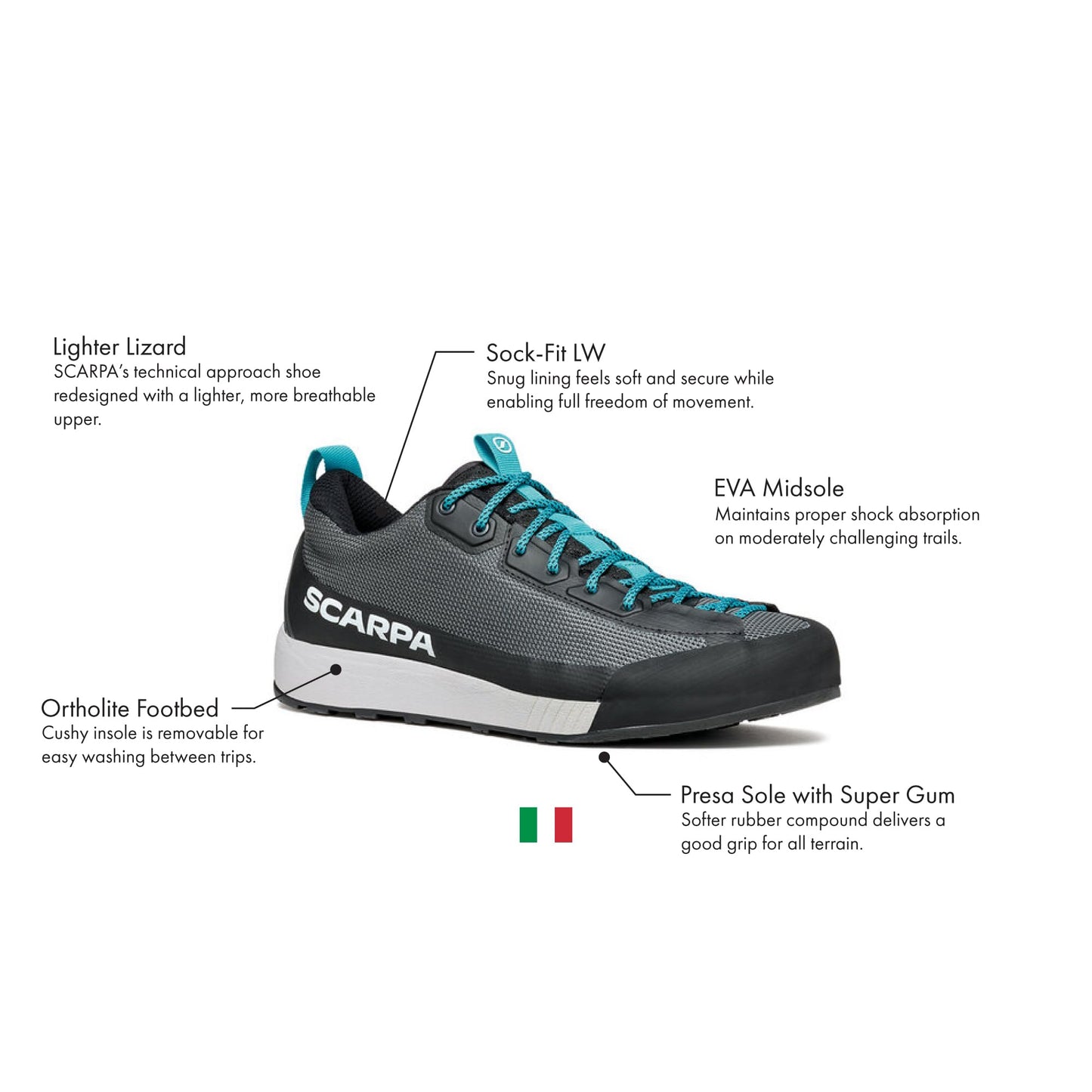 SCARPA Men's Gecko LT Outdoor Shoes for Hiking and Walking - Anthracite/Azure - 8-8.5 Women/7-7.5 Men