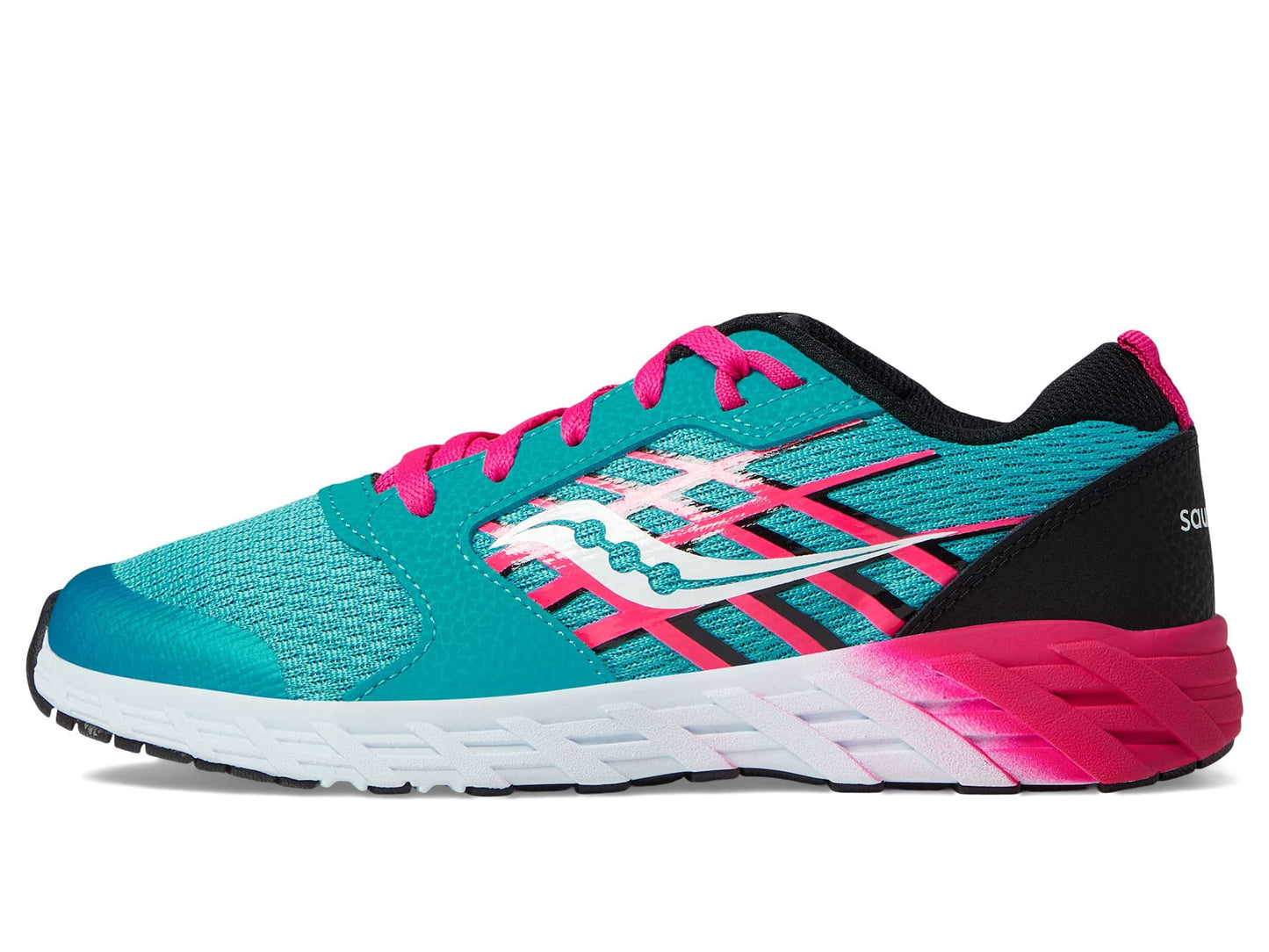 Saucony Wind 2.0 Running Shoe, Turq/Pink/Black, 4.5 US Unisex Big Kid