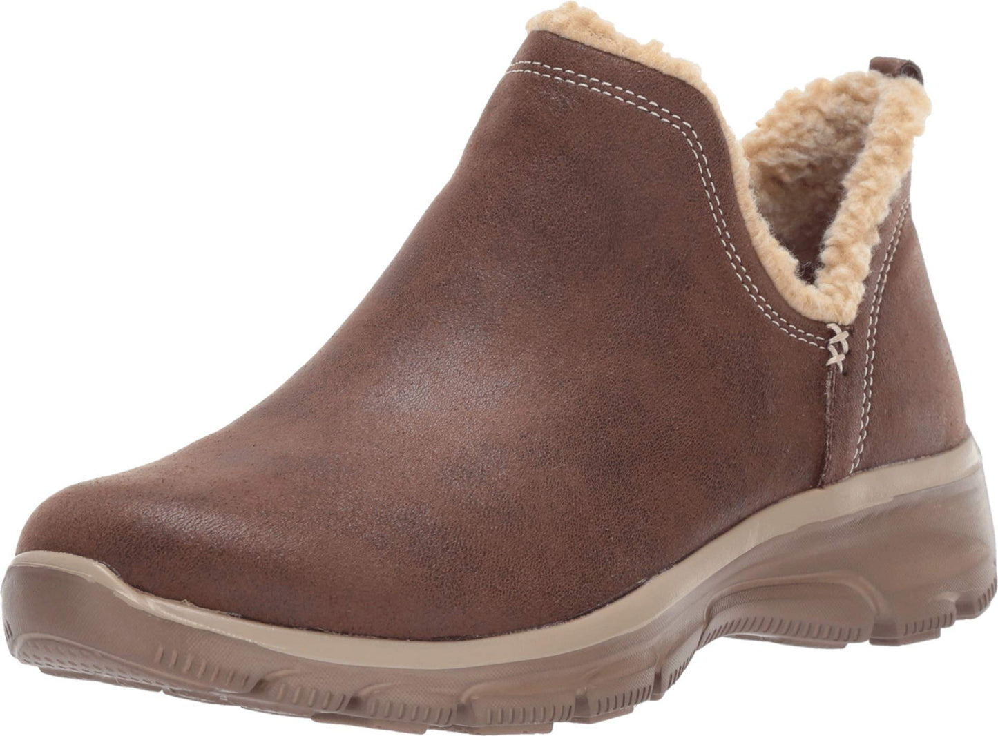 Skechers Women's Easy Going-Buried-Scooped Collar Bootie with Faux Fur Trim Ankle Boot, Chocolate, 9 M US