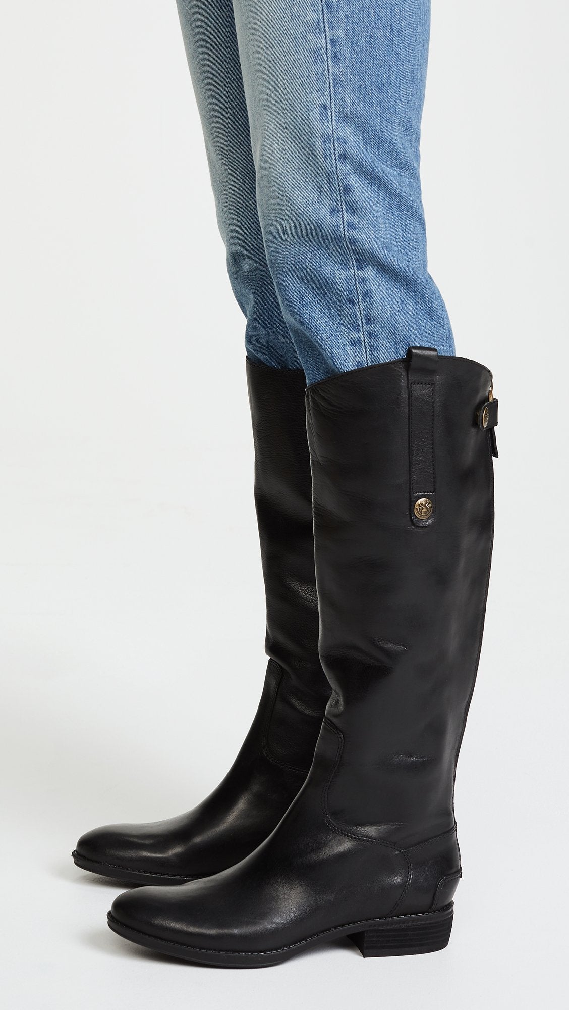 Sam Edelman Women's Penny Classic Equestrian Boot, Black Leather, 7.5 Medium US