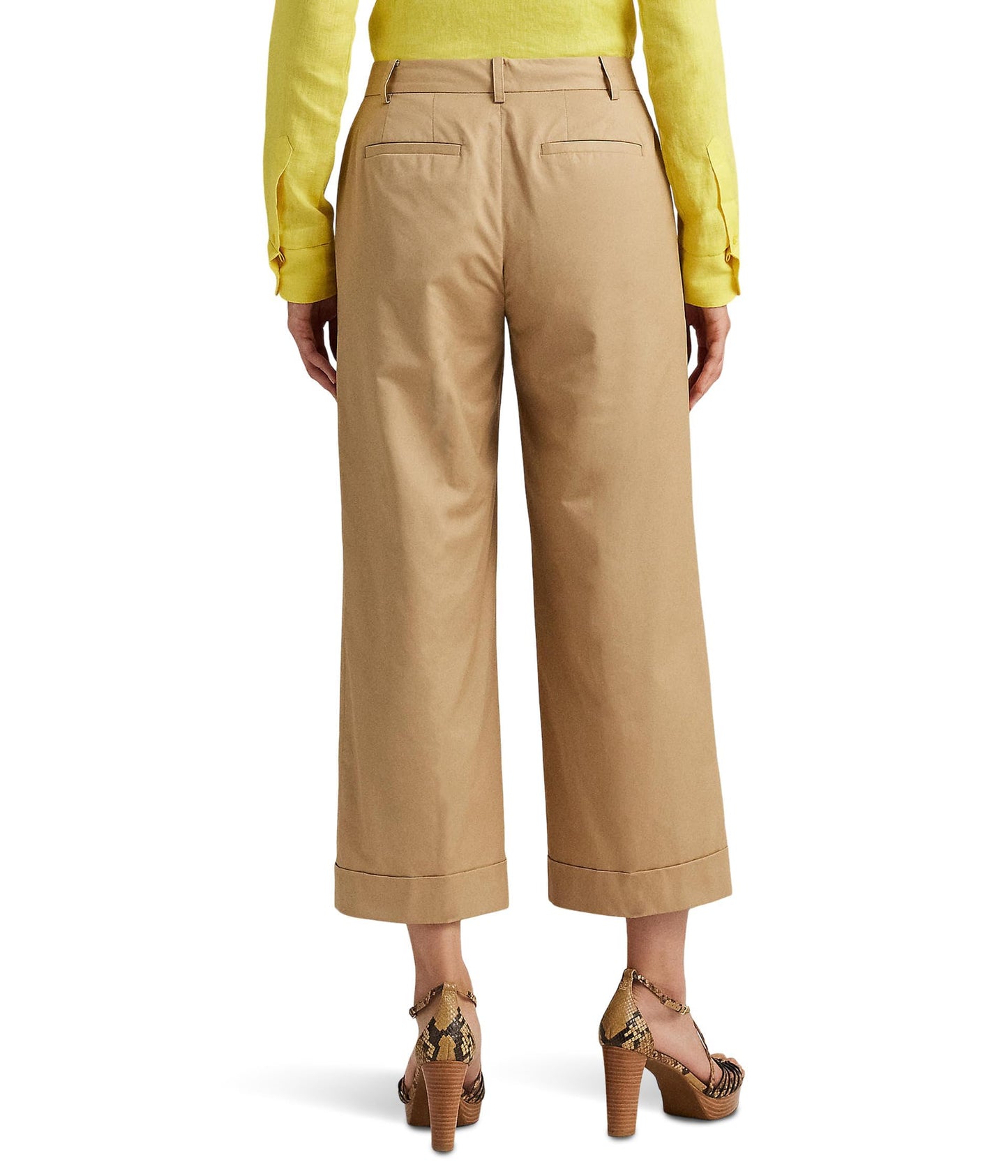 Lauren Ralph Lauren Womens Petite Pleated Cotton Twill Cropped Pants Birch Tan 4Px24